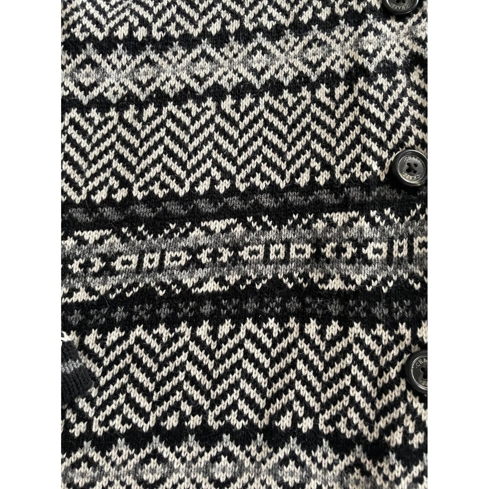 Chaps Womens Black White Fair Isle Shawl Collar Button Cardigan Sweater Large - Picture 4 of 10